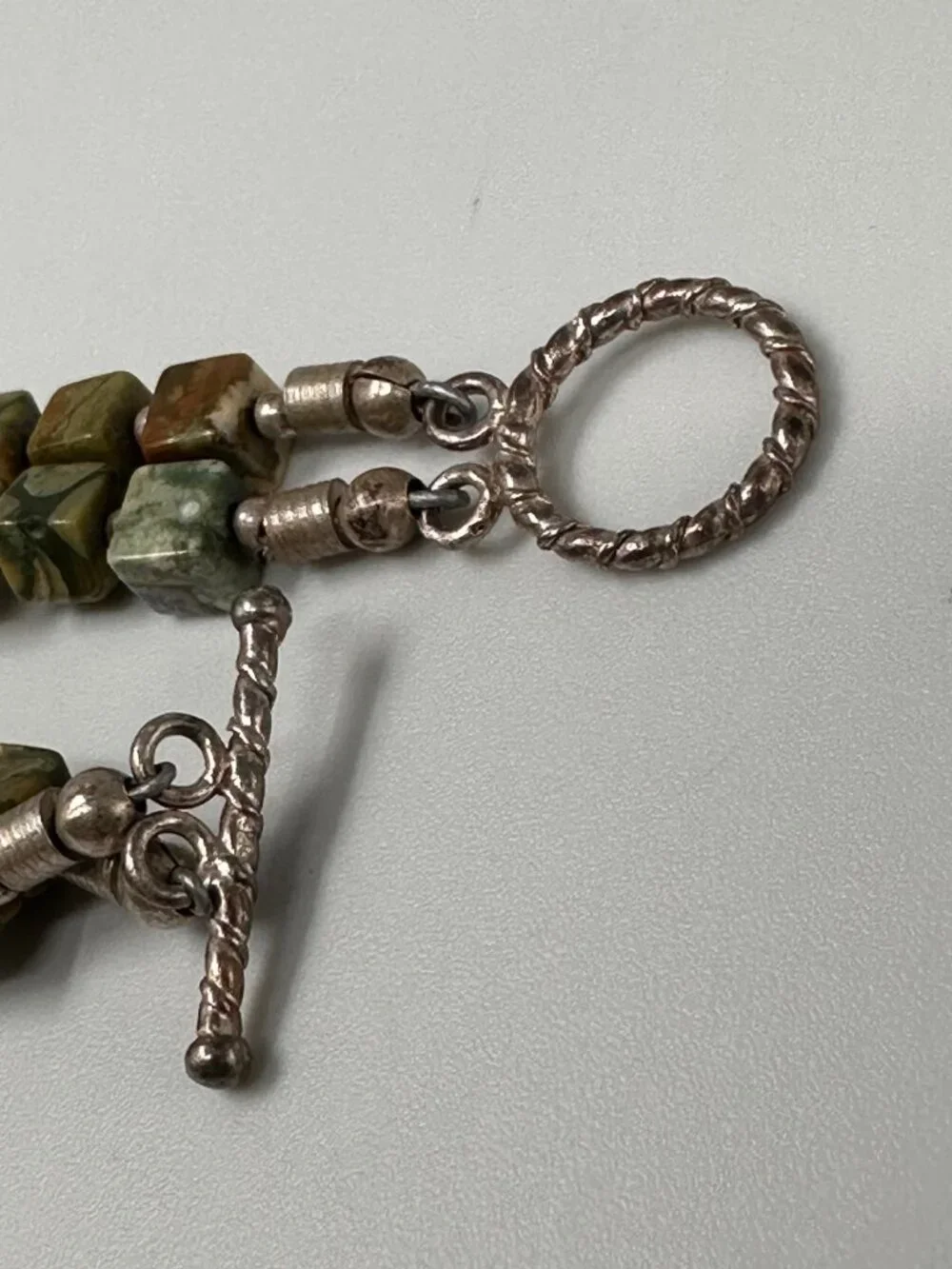Geneva Watch Women Silver Tone Unakite Beaded Band Sterling Clasp New Battery